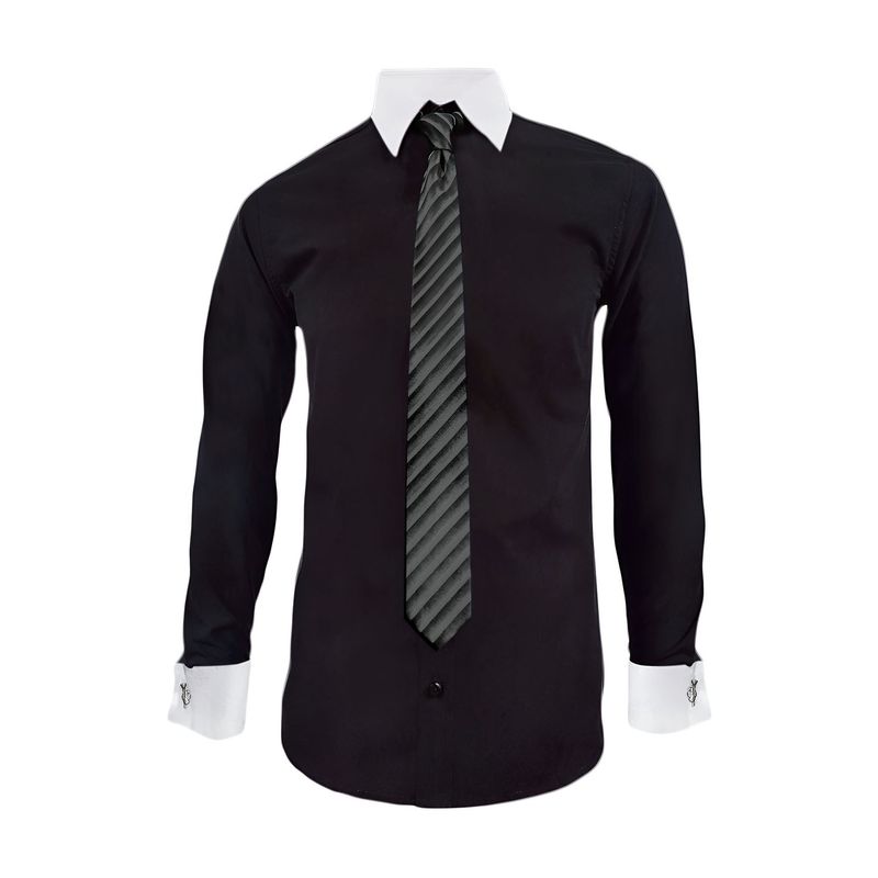 SON DOS - Camisa formal negra cuello y puños mancorna blancos hombre