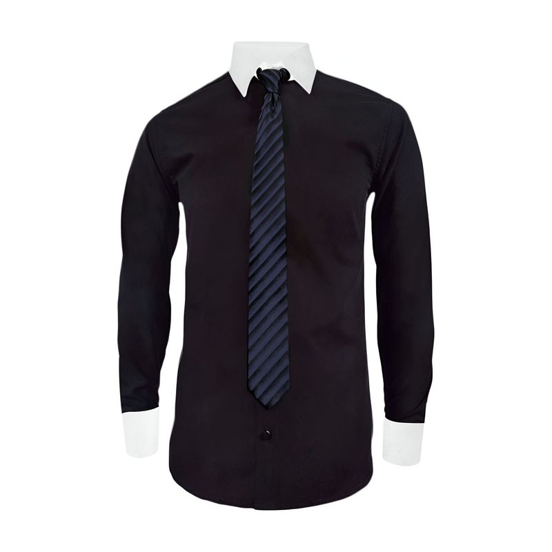 SON DOS - Camisa formal negra sin bolsillo en contraste slim hombre