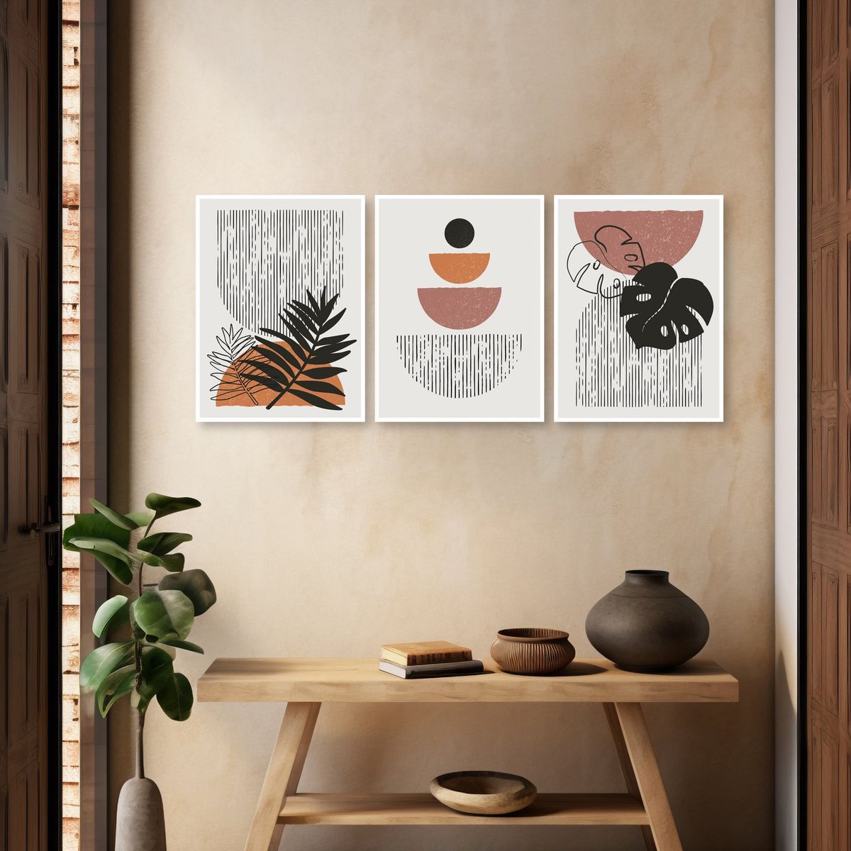 GAMA DIGITAL - Cuadros decorativos Boho hojas nude