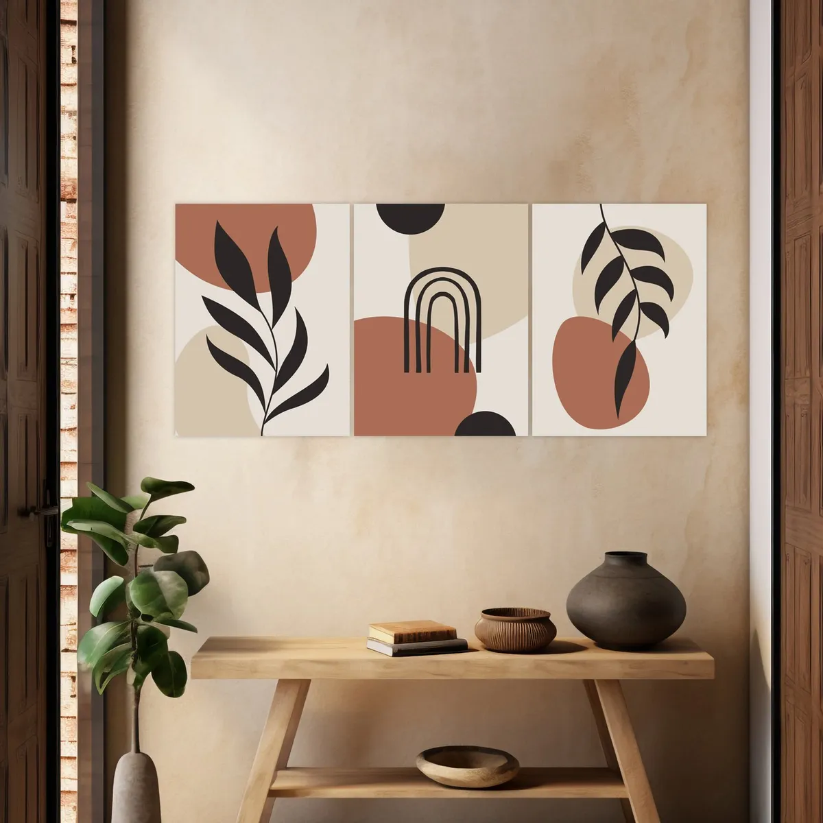 GAMA DIGITAL - Cuadros decorativos Boho Hojas Terracota