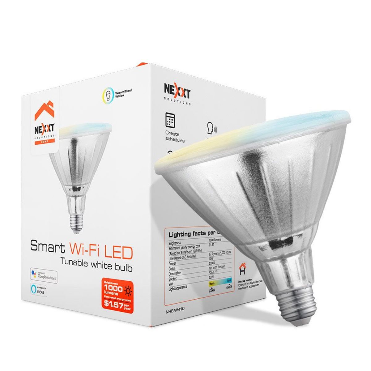 NEXXT SOLUTIONS - Bombilla LED inteligente Wi-Fi 110V -PAR38 - NHB-W410