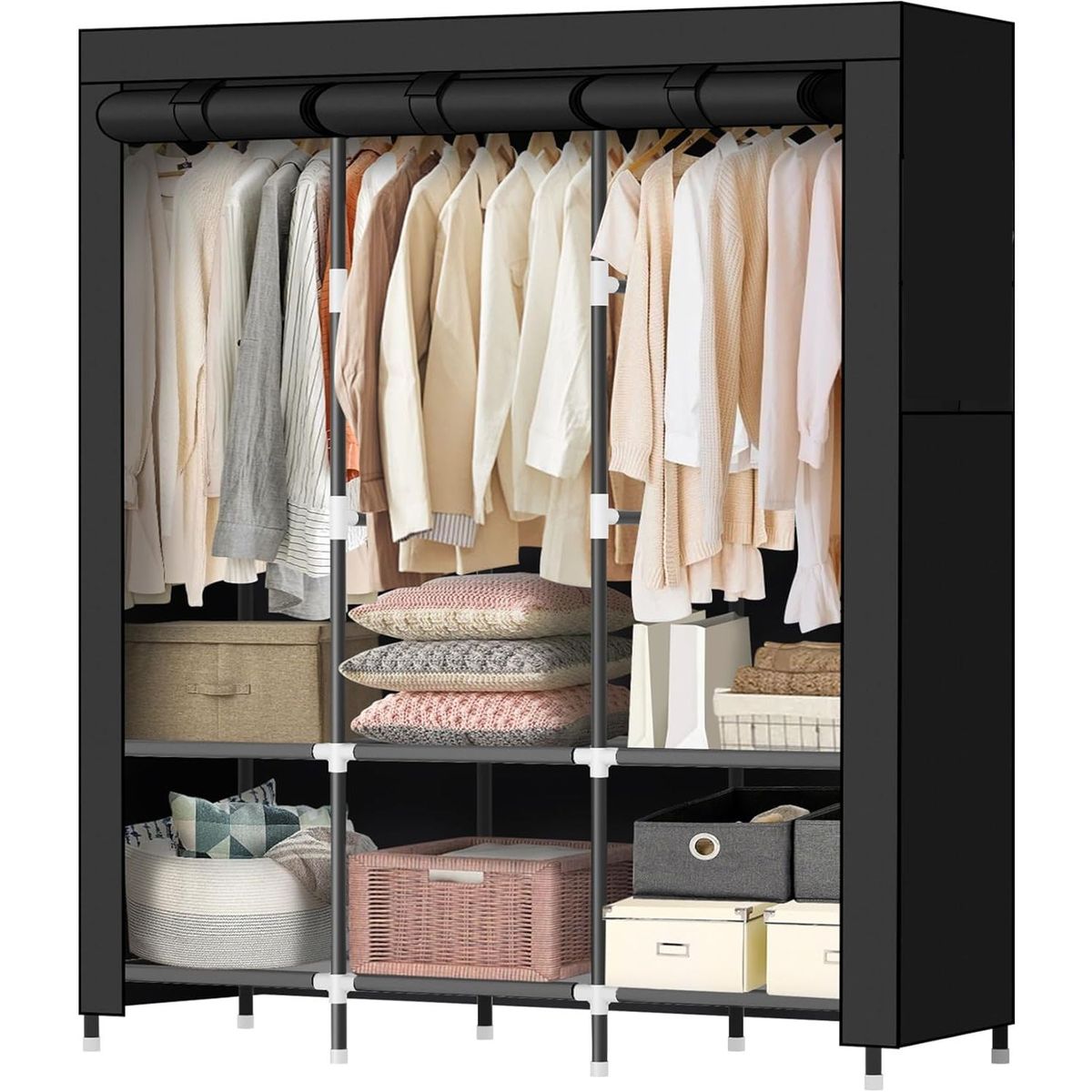 ONE PIXEL - Armario Closet Portatil Desarmable 3 Espacios Negro_.