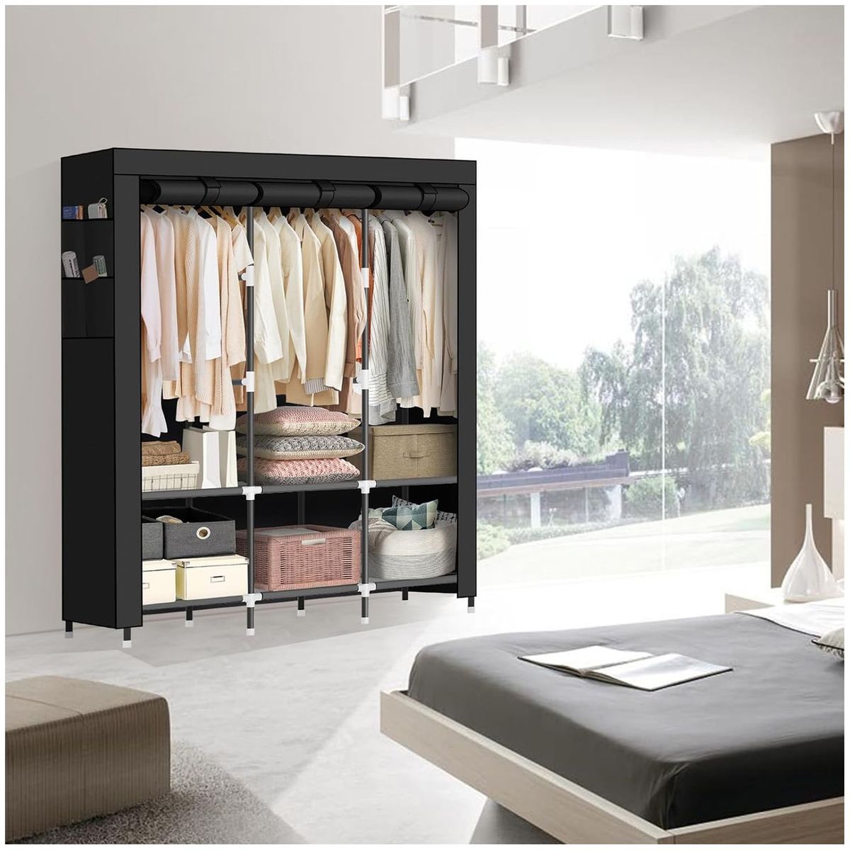 ONE PIXEL - Armario Closet Portatil Desarmable 3 Espacios Negro_.