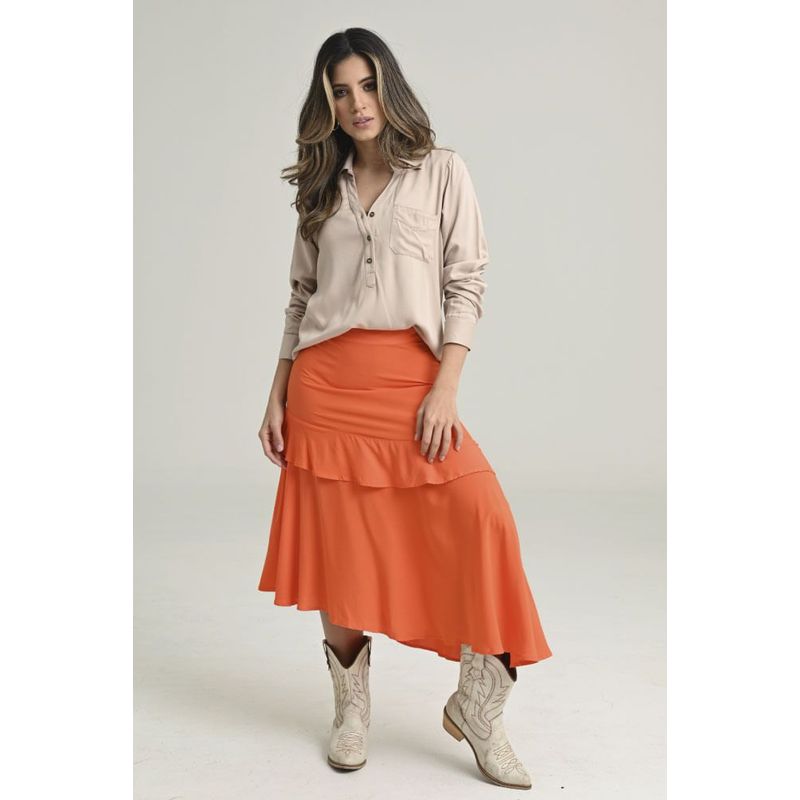 RAGGED - Falda midi seana Naranja Ragged