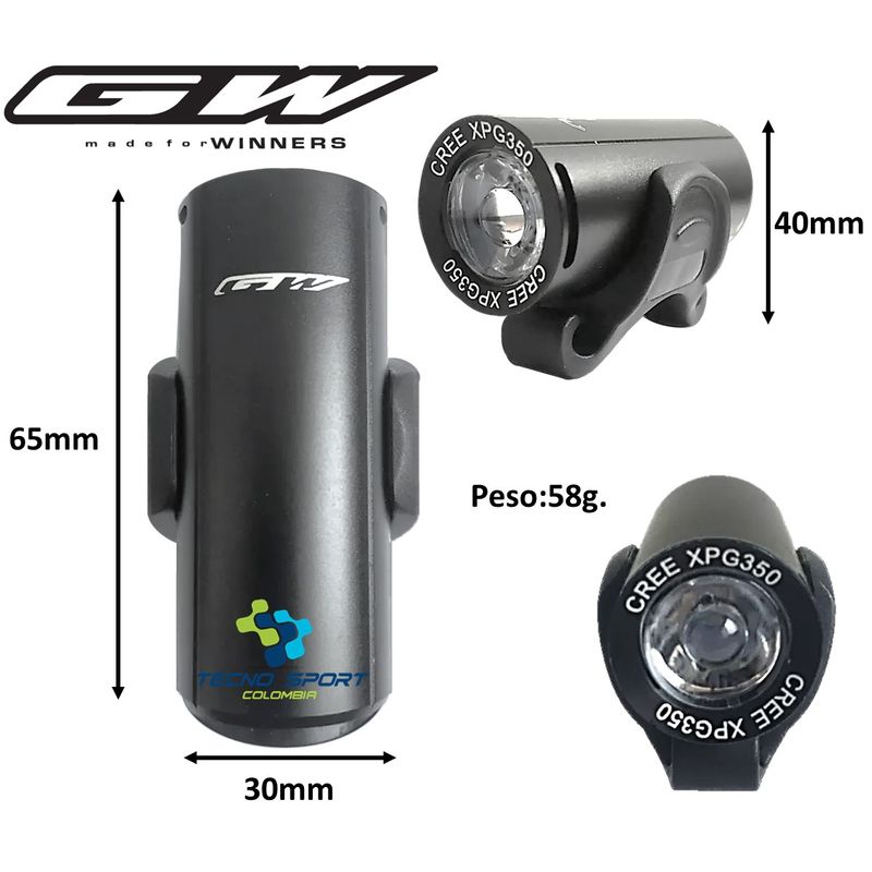 GW - Luz Bicicleta Delantera Gw Recargable Usb Led 300 Lumens