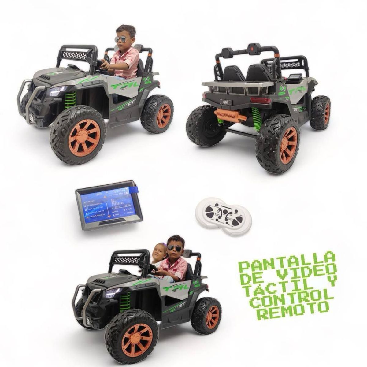 BEBESUNITA - Carro Eléctrico Niño 4X4 Pantalla Táctil Video Doble Puesto