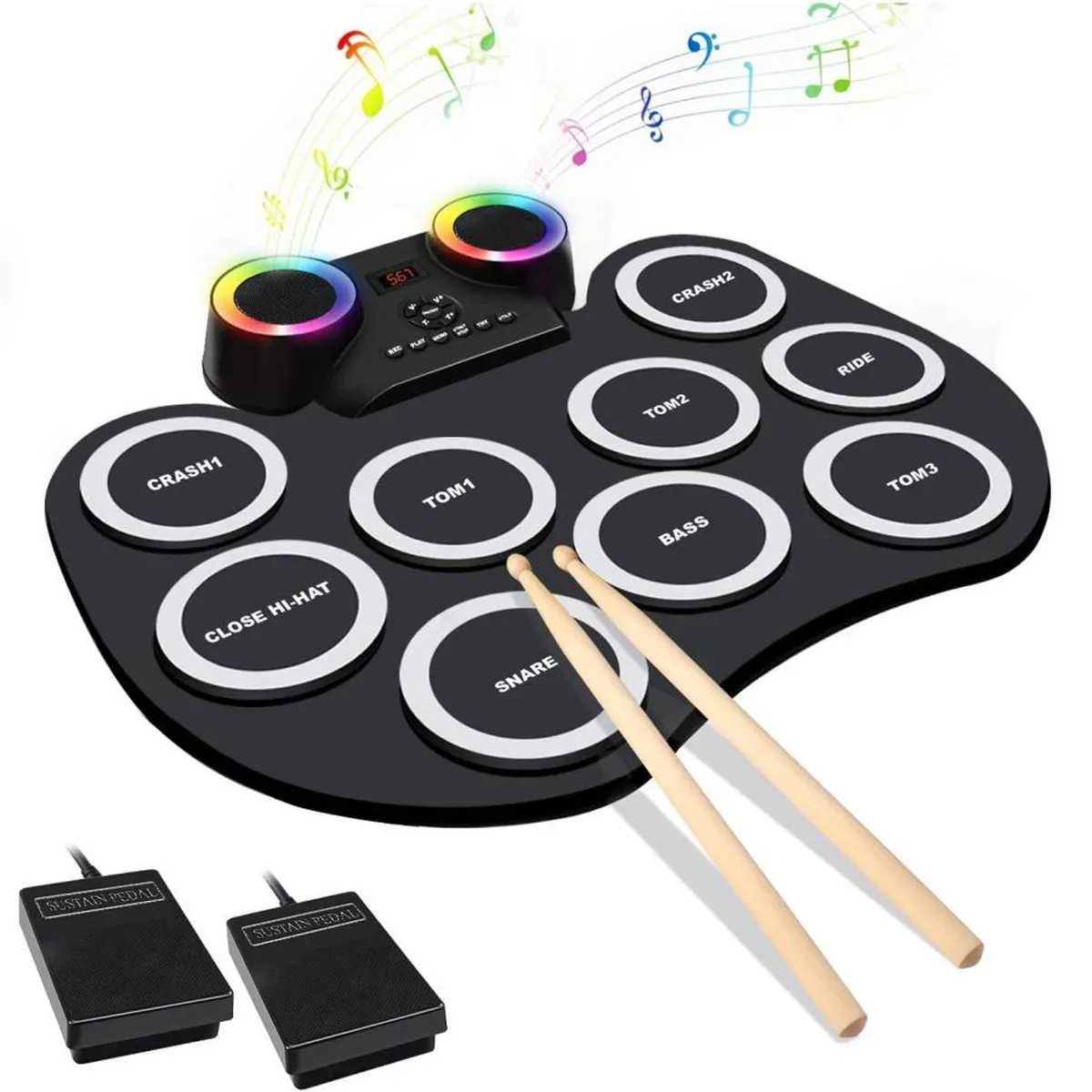 ONE PIXEL - Batería Electrónica Portátil Tambores Flexible Bt LED 6009.