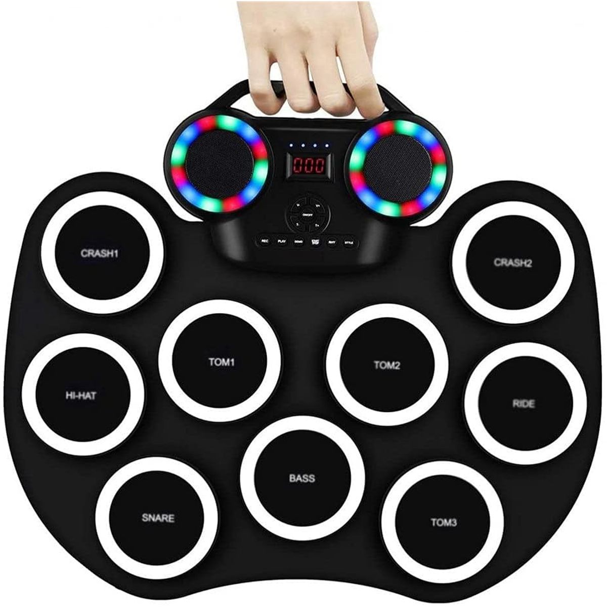 ONE PIXEL - Batería Electrónica Portátil Tambores Flexible Bt LED 6009.