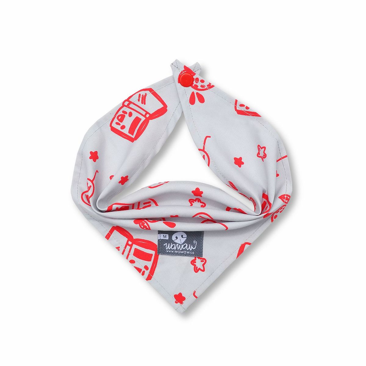 WAWAW - Pañoleta para perro talla M gris dibujos rojos Wawaw