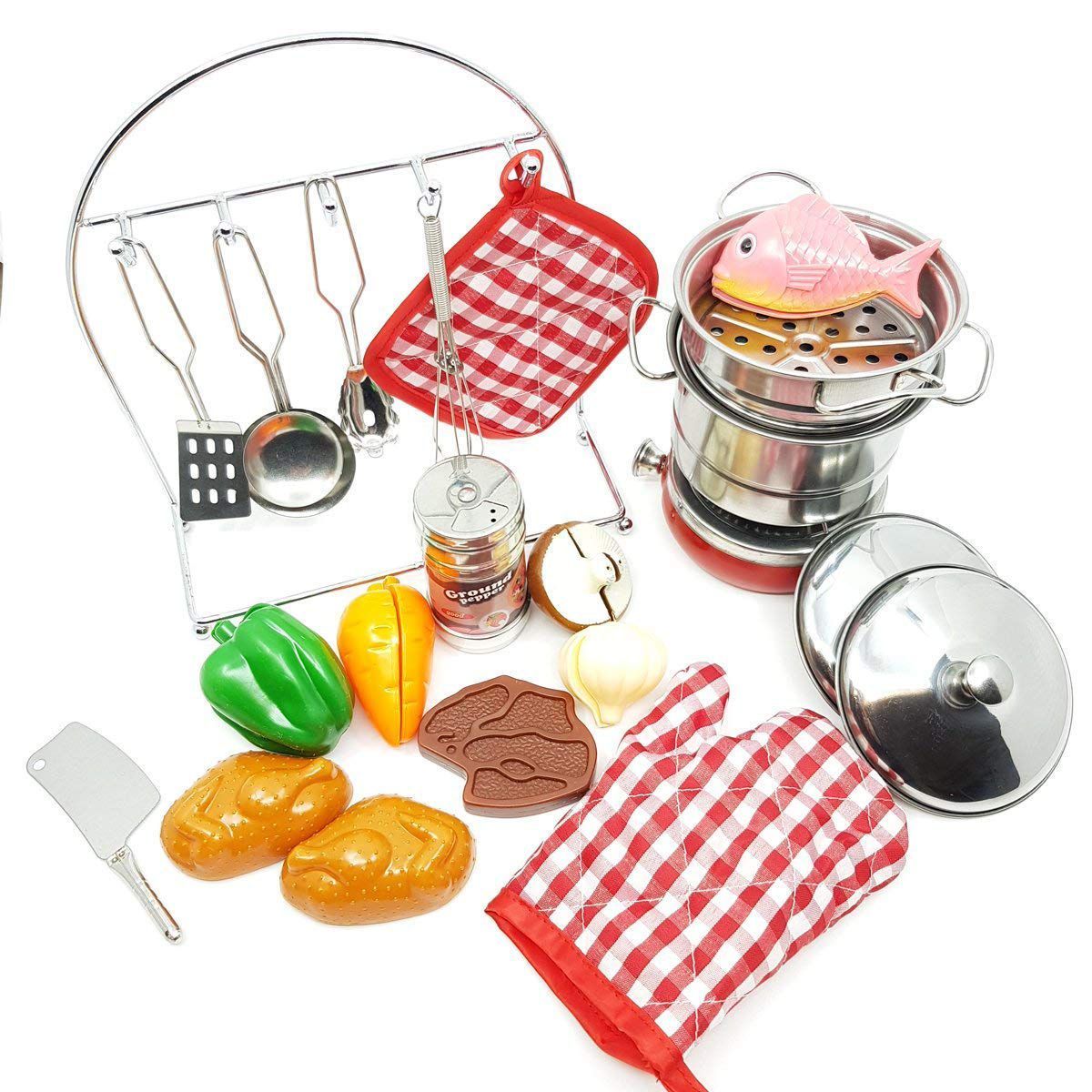 JUGANDO Y EDUCANDO - Set De Juego Utensilios De Cocina 25 Pcs Para Niños Y Niñas