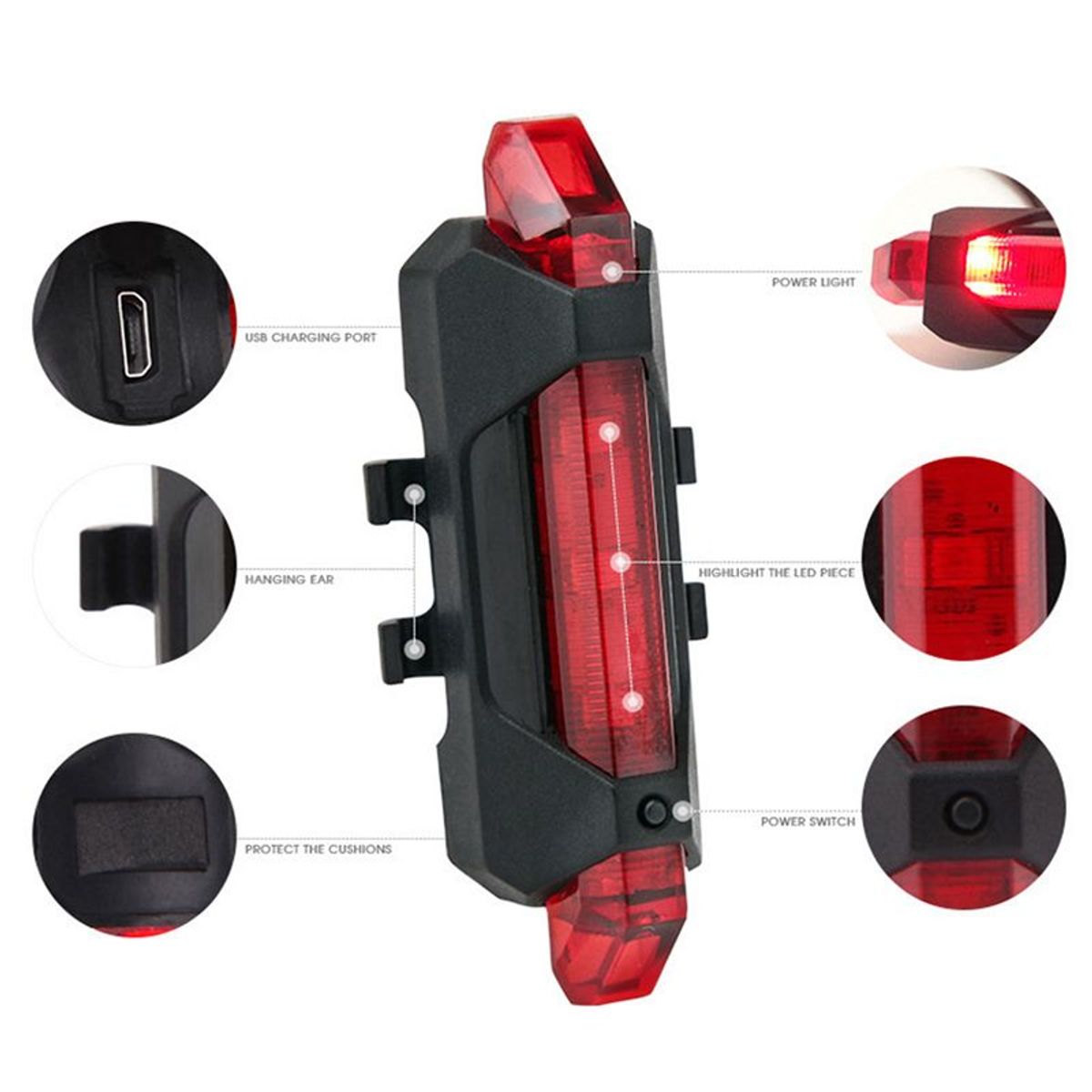GENERICO - Luz Linterna Recargable Usb Led Bicicleta Tras Rojo O Blanco