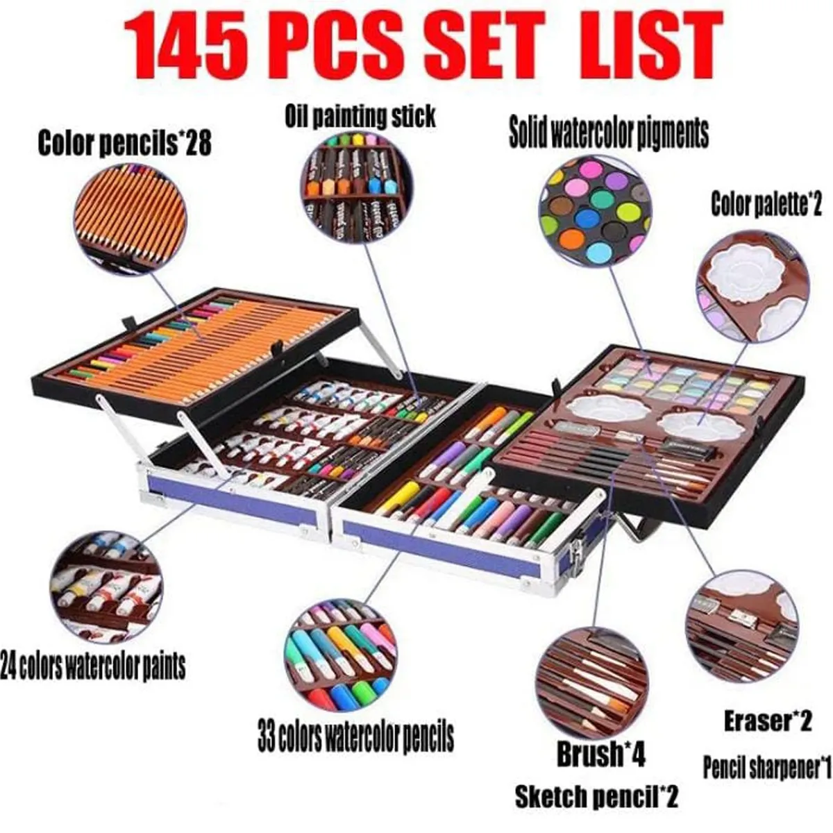 ONE PIXEL - Set de Arte Maleta de Aluminio 145 Piezas Profesional Azul