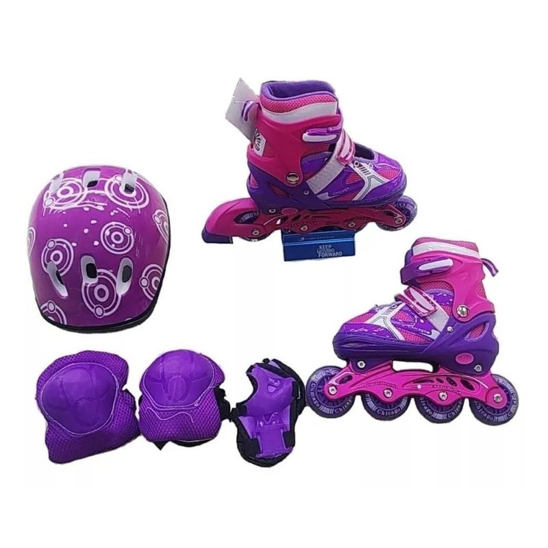 GENERICO - Patines En Línea +Kit De Protección Ajusta 3 Tallas (35-38)