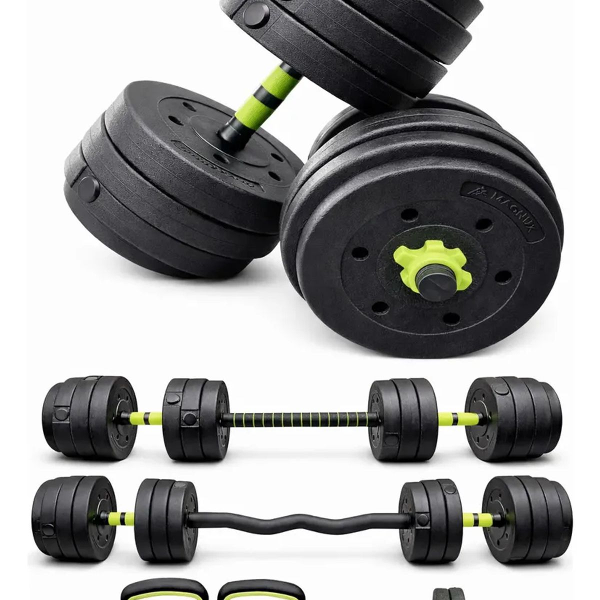MAGNUX COMPANY - Kit Pesas 40 Kg Set Convertible Pesa Rusa Barra Larga 80lb.