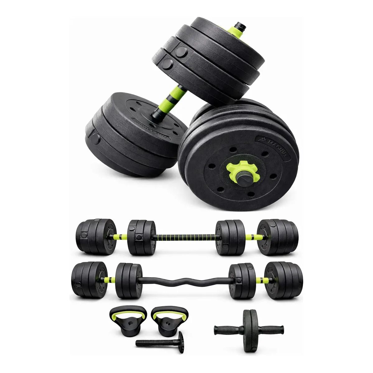 MAGNUX COMPANY - Kit Pesas 40 Kg Set Convertible Pesa Rusa Barra Larga 80lb.