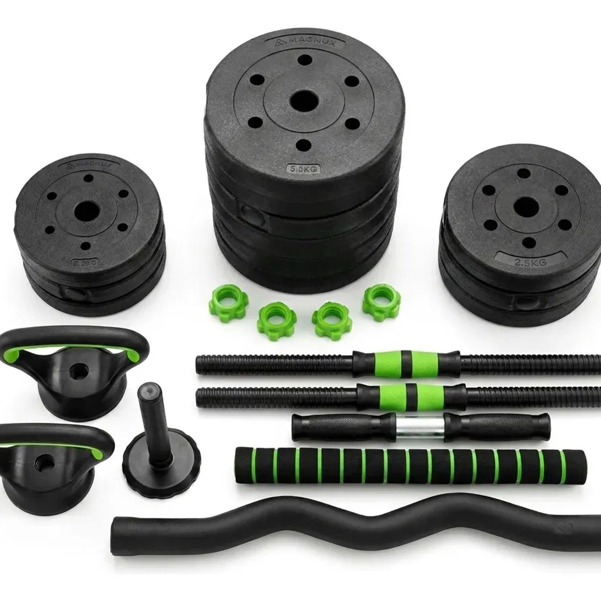 MAGNUX COMPANY - Kit Pesas 40 Kg Set Convertible Pesa Rusa Barra Larga 80lb.
