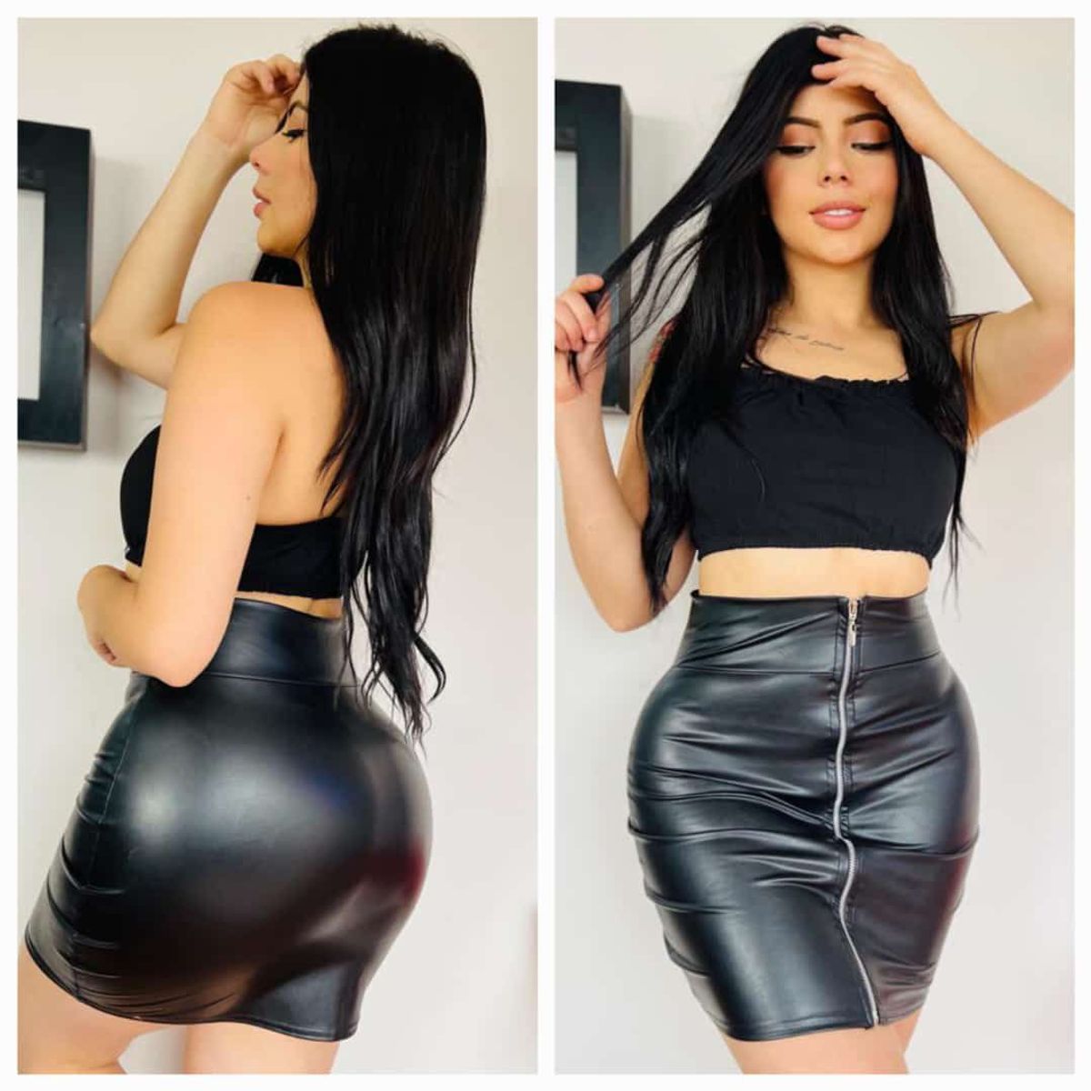 RAINBOW MODA - Falda cuero sintetico falda cuerina negra Mujer