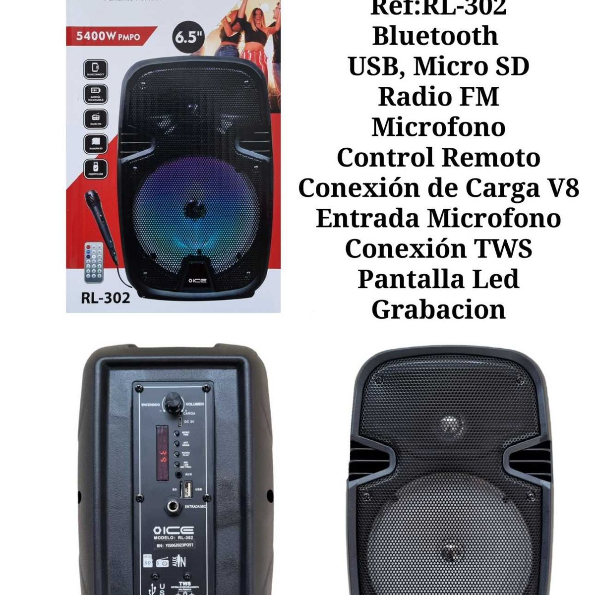 GENERICO - Cabina Sonido Recargable Bluetooth 3600 W Micrófono Control