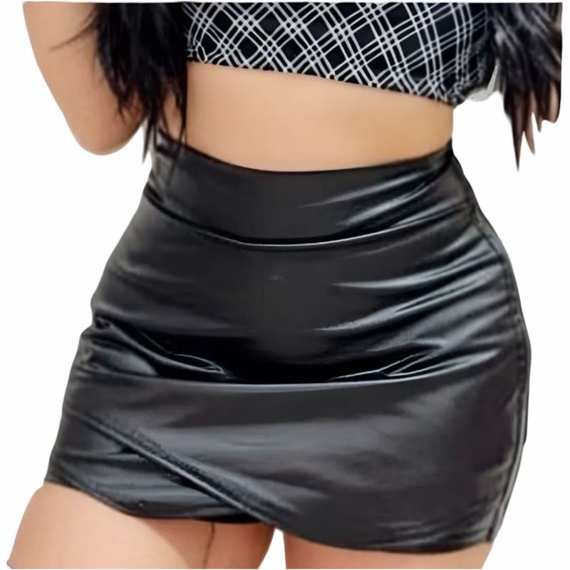RAINBOW MODA - Falda Short Mini Mujer Cuero Sintético Negro Short de moda