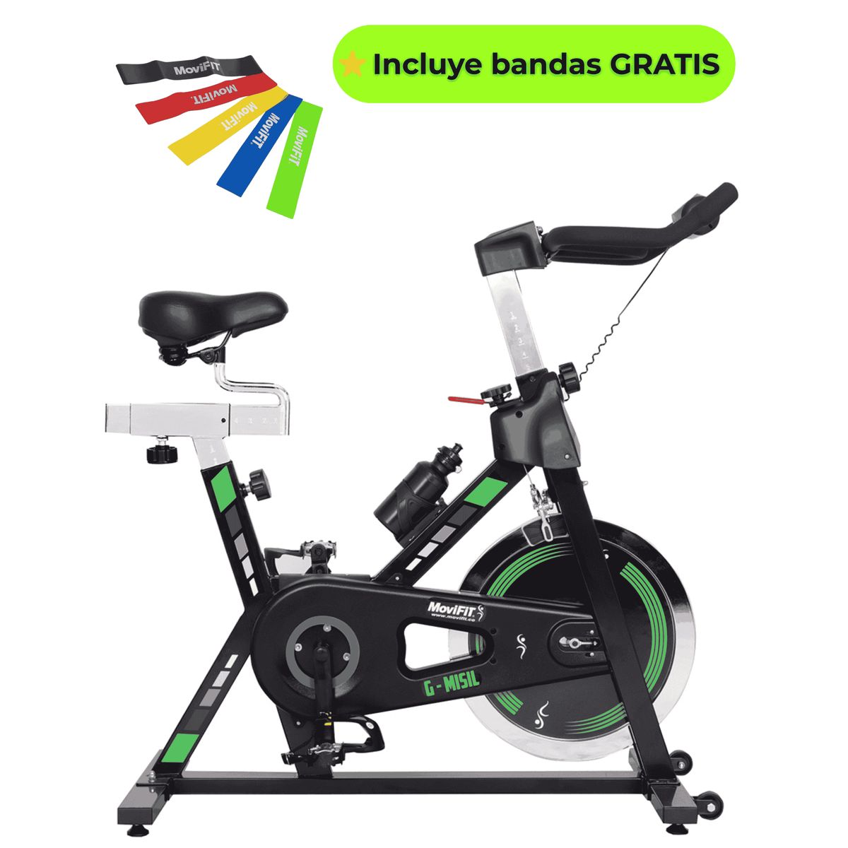 MOVIFIT - Bicicleta Spinning G-Misil Banda Silenciosa Volante 18 kg.