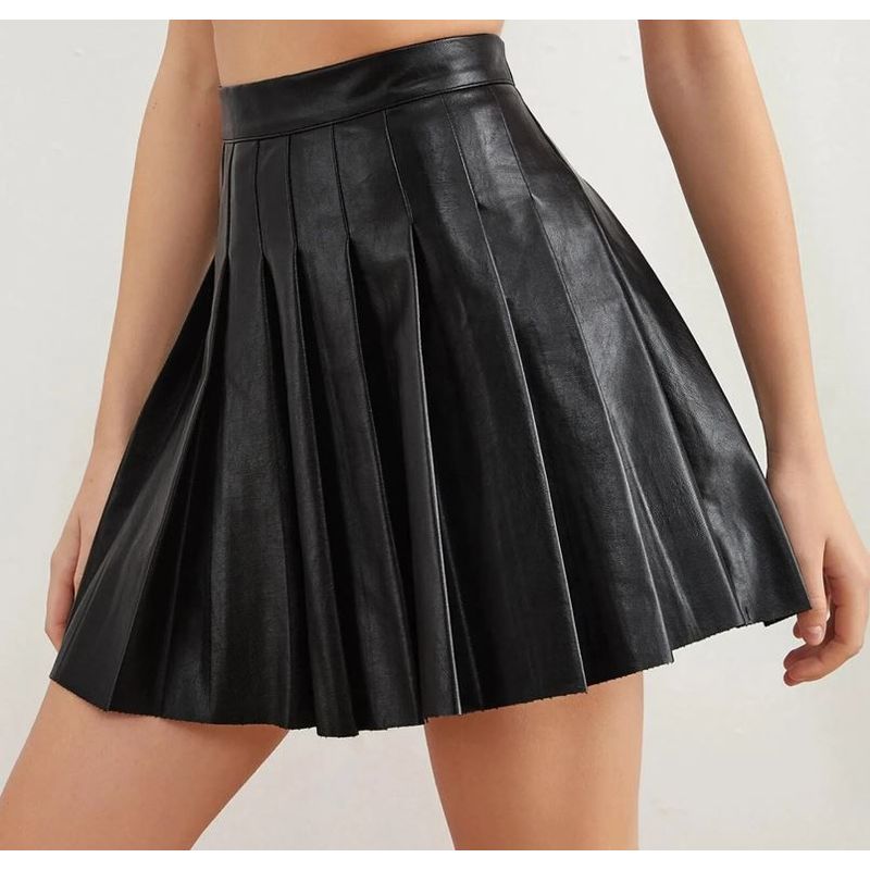 RAINBOW MODA - Falda Mujer Negra prenses coreana en cuero moda Kawaii plisada