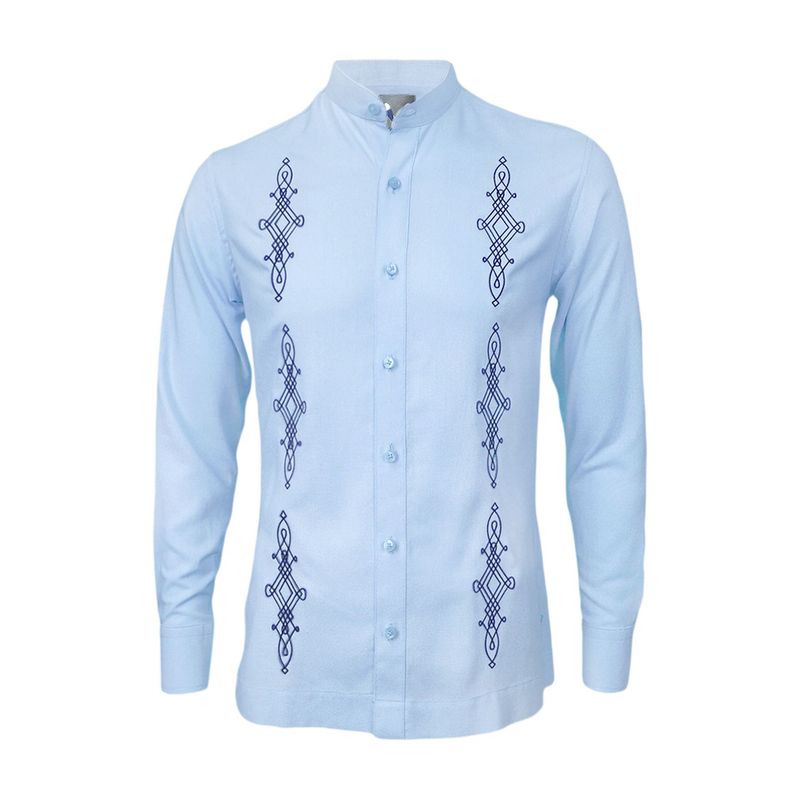 SON DOS - Camisa guayabera lino azul claro bordada manga larga hombre