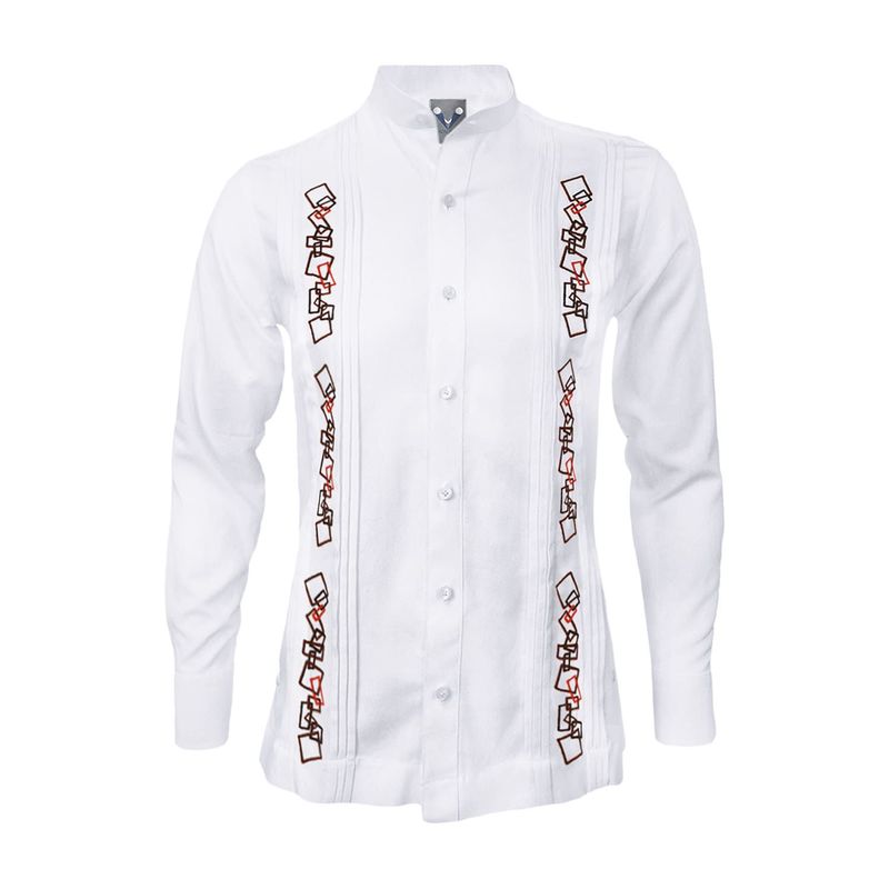 SON DOS - Camisa guayabera lino blanco alforzas bordada manga larga