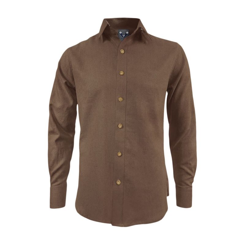 SON DOS - Camisa lino café celebración casual manga larga para hombre