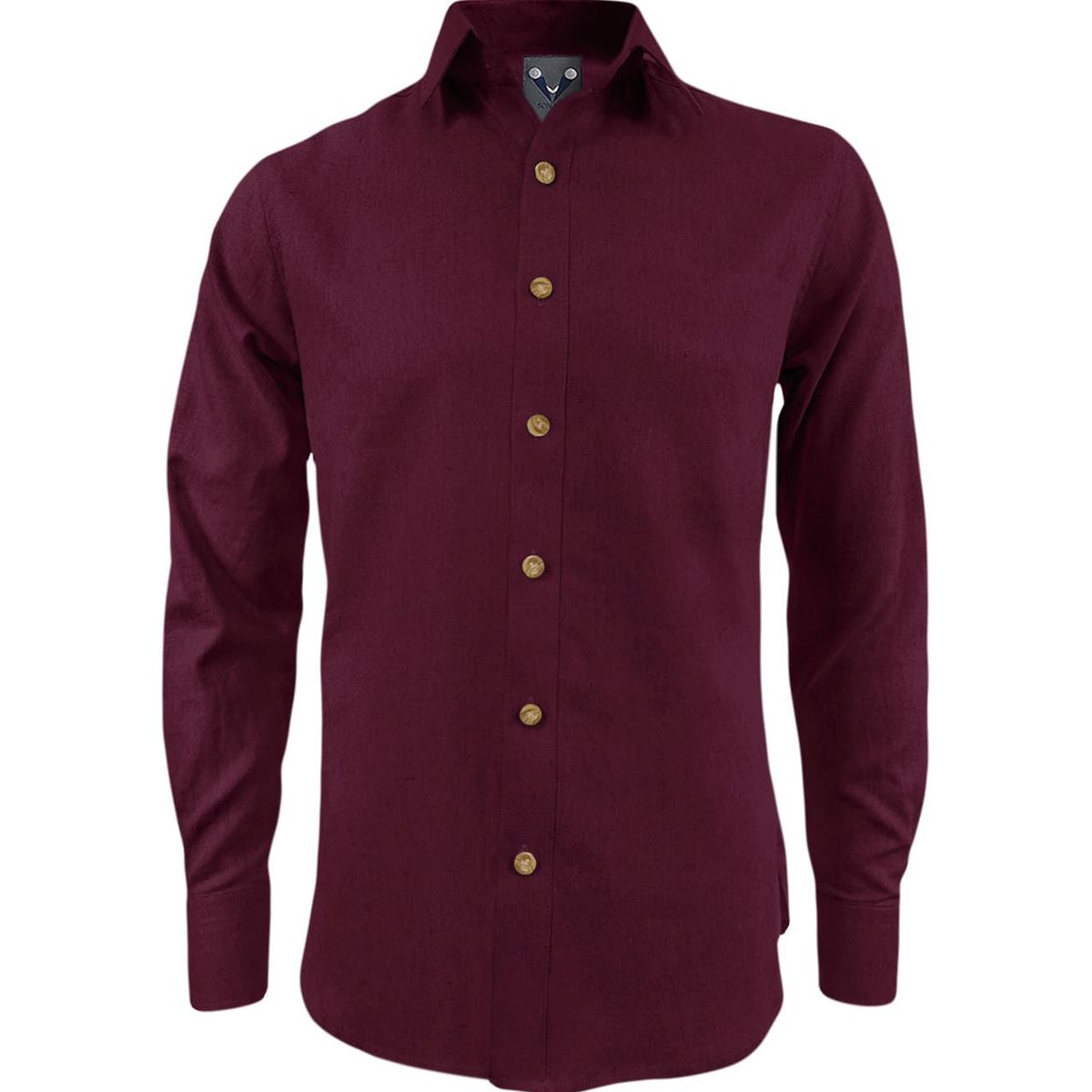 SON DOS - Camisa en lino vino tinto ocasión casual manga larga hombre