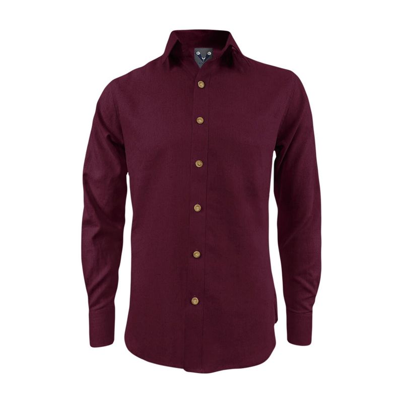 SON DOS - Camisa en lino vino tinto ocasión casual manga larga hombre