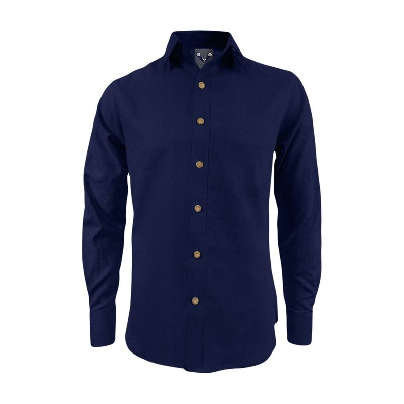 SON DOS - Camisa en lino azul oscuro casual slim manga larga hombre