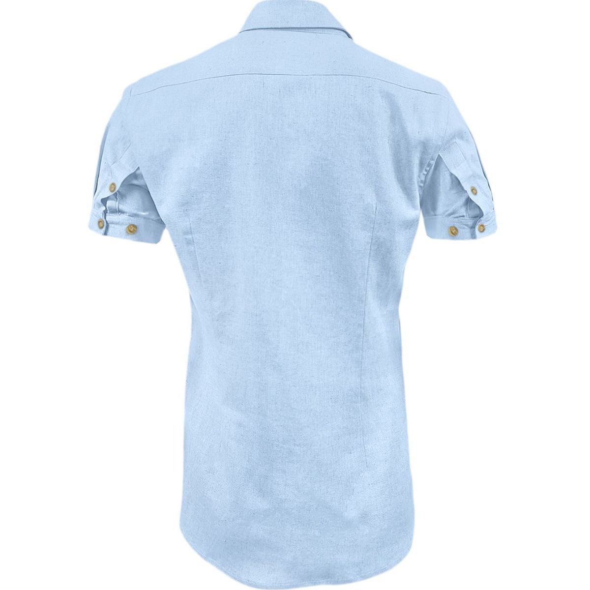 SON DOS - Camisa en lino azul claro casual manga corta slim fit hombre