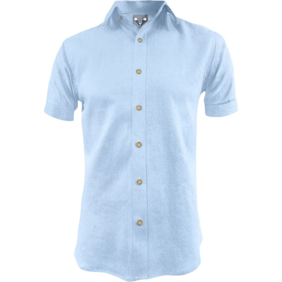SON DOS - Camisa en lino azul claro casual manga corta slim fit hombre