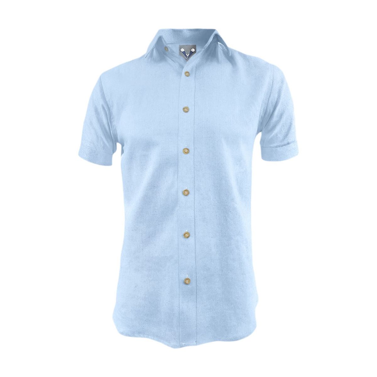 SON DOS - Camisa en lino azul claro casual manga corta slim fit hombre