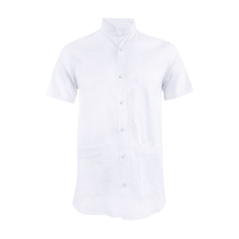 SON DOS - Camisa lino blanco casual manga corta con bolsillos hombre