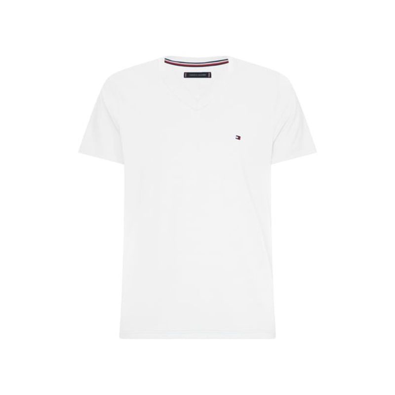 TOMMY HILFIGER - Camiseta Blanca Slim Fit Cuello V Esencial Algodón Tommy Hilfiger