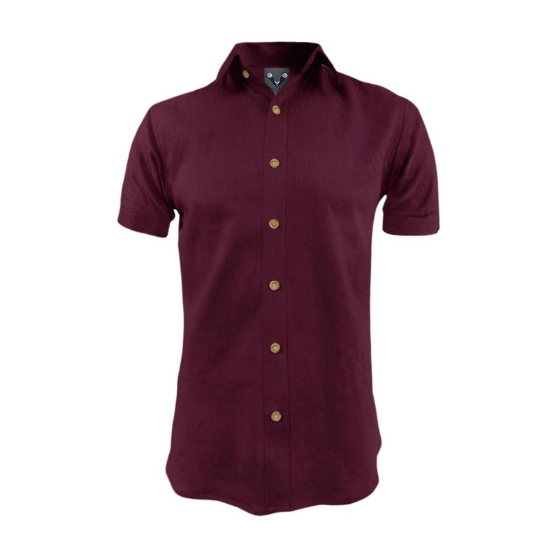 SON DOS - Camisa lino vino tinto también en tallas grandes manga corta