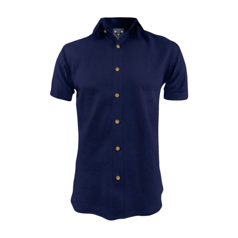 SON DOS - Camisa lino azul oscuro también en tallas grandes manga corta
