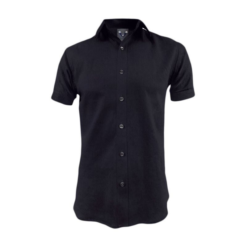 SON DOS - Camisa lino negro también en tallas grandes manga corta