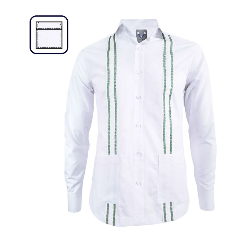 SON DOS - Camisa guayabera blanca bordada ver oscuro bolsillos manga larga