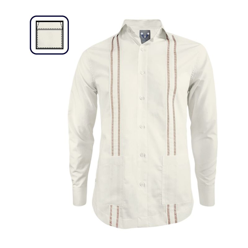SON DOS - Camisa guayabera marfil bordada manga larga dos bolsillos para hombre