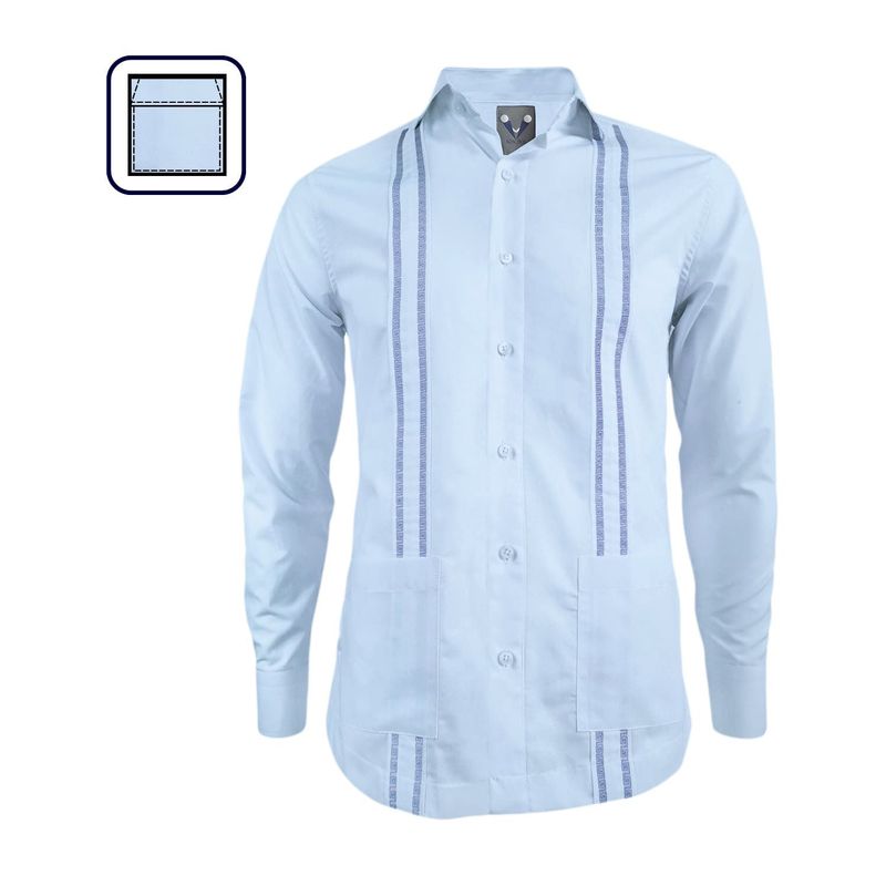 SON DOS - Camisa guayabera azul claro bordada con bolsillos manga larga hombre