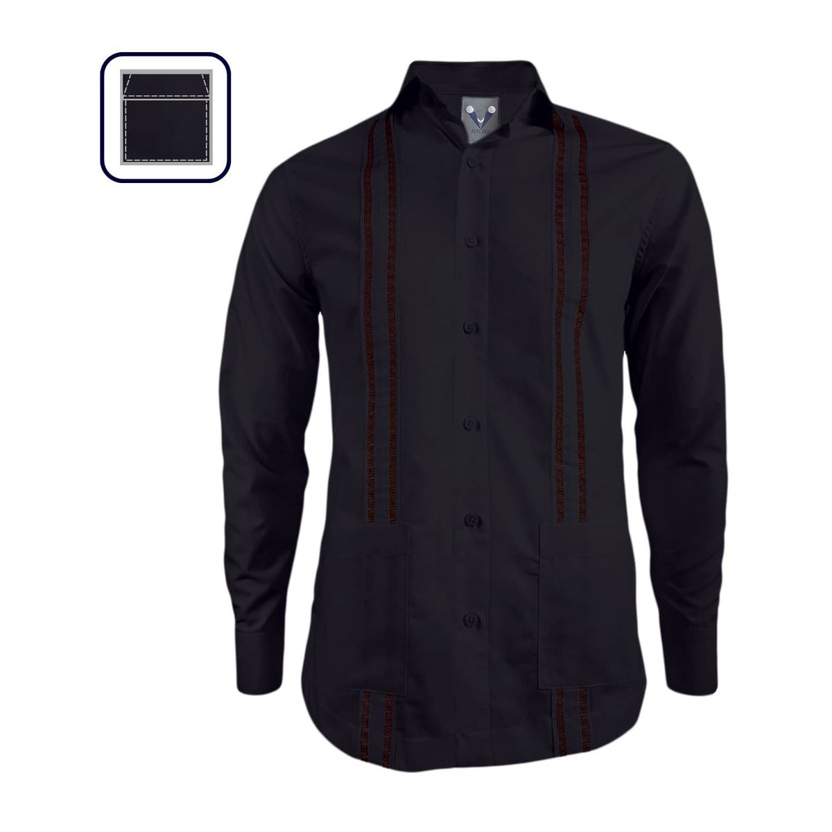 SON DOS - Camisa guayabera en negro bordada con bolsillos manga larga hombre