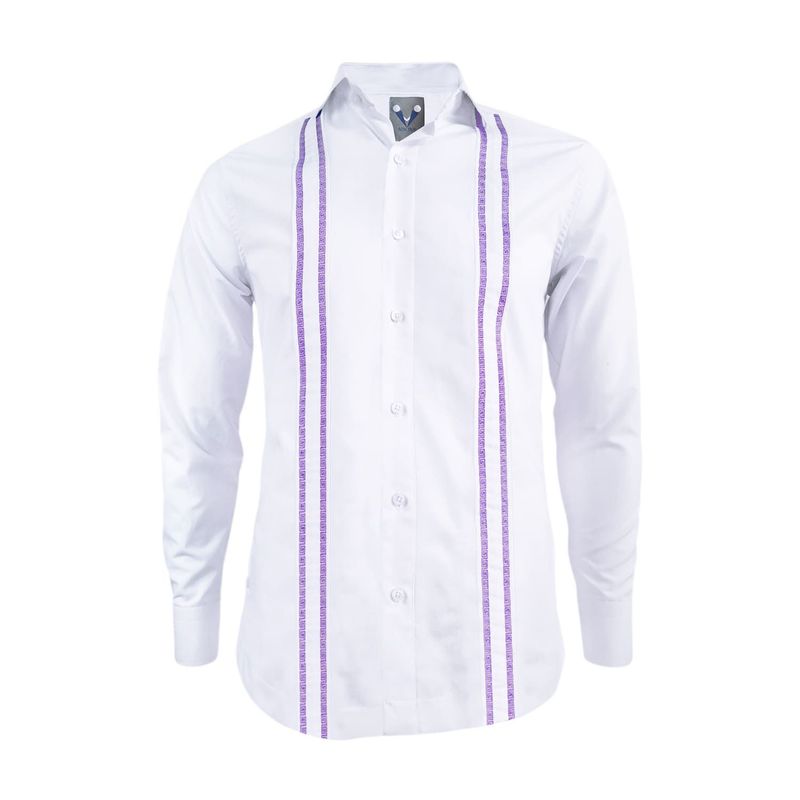 SON DOS - Camisa guayabera blanca bordada morado también tallas grandes hombre
