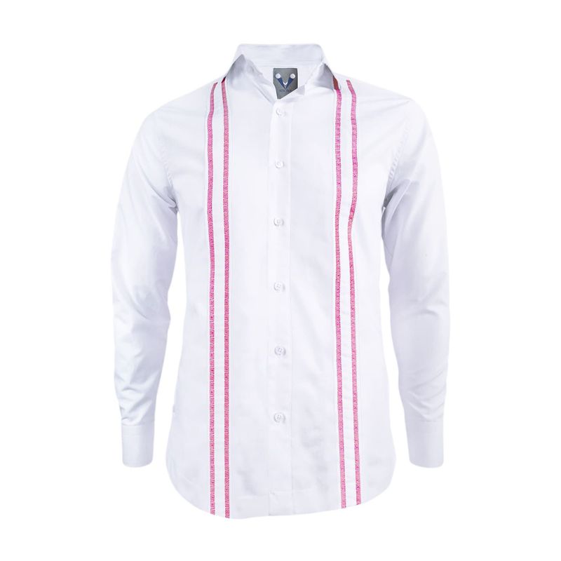 SON DOS - Camisa guayabera blanca bordada fuscia también tallas grandes hombre