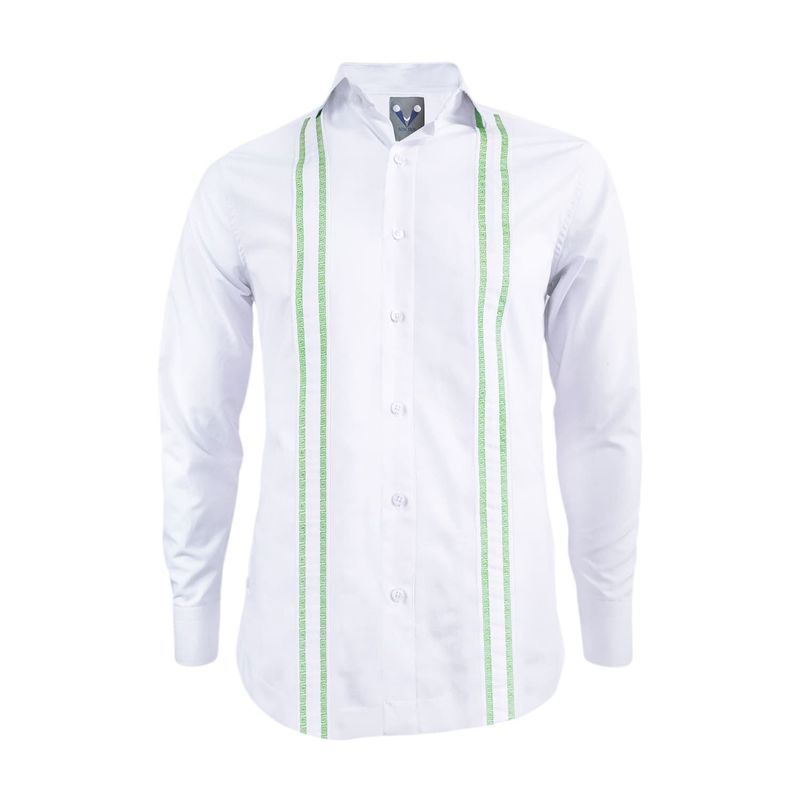 SON DOS - Camisa guayabera blanca bordada verde claro sin bolsillos manga larga