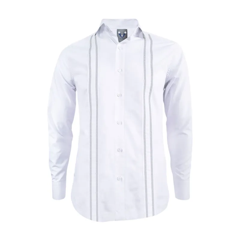SON DOS - Camisa guayabera blanca bordada color gris sin bolsillos manga larga