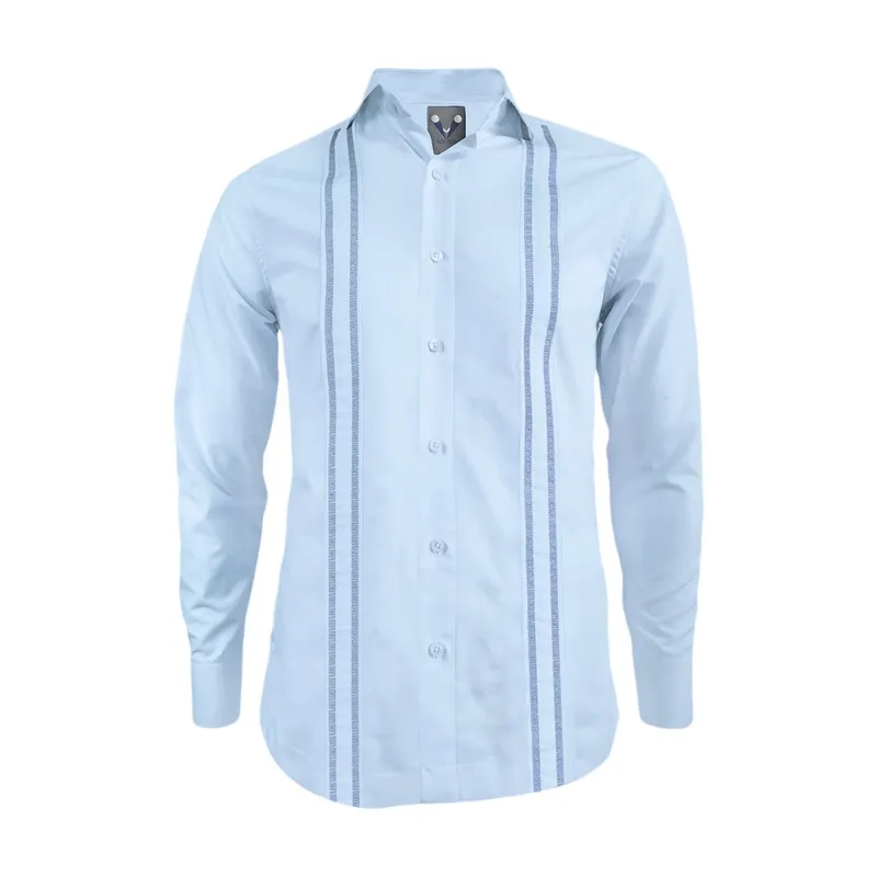 SON DOS - Camisa guayabera ocasión azul bordada manga larga hombre