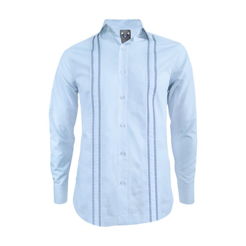 SON DOS - Camisa guayabera ocasión azul bordada manga larga hombre