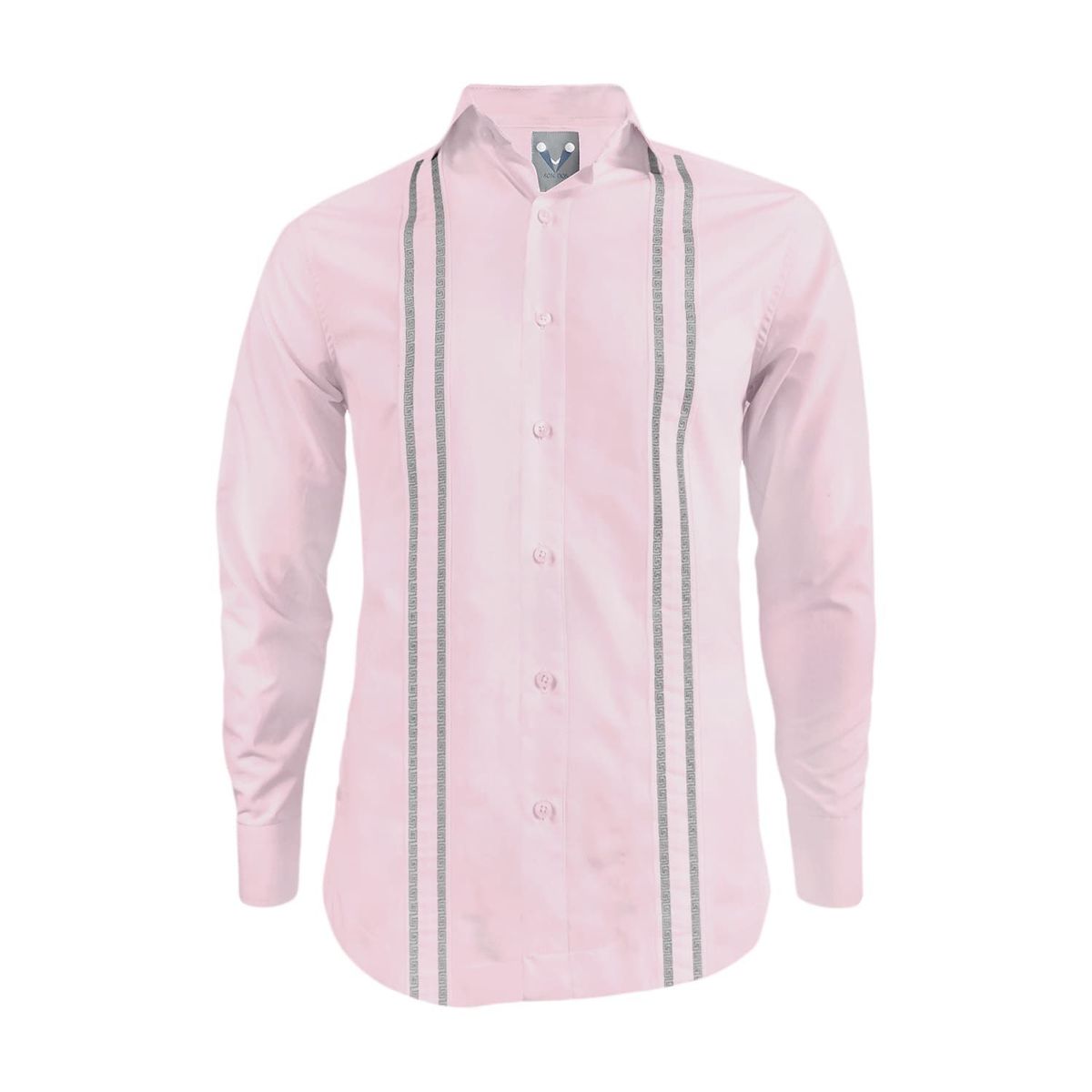 SON DOS - Camisa guayabera rosada bordada sin bolsillos manga larga